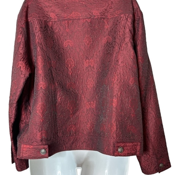 J Jill Vintage Wool Blend Brocade Damask Textured Burgundy Collar Jacket Large - Picture 2 of 13